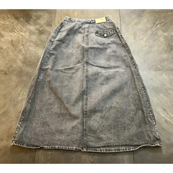 Vintage 80's Middy British Raj Denim Skirt Black Stone Wash Pockets Size 9 Boho - Picture 8 of 10